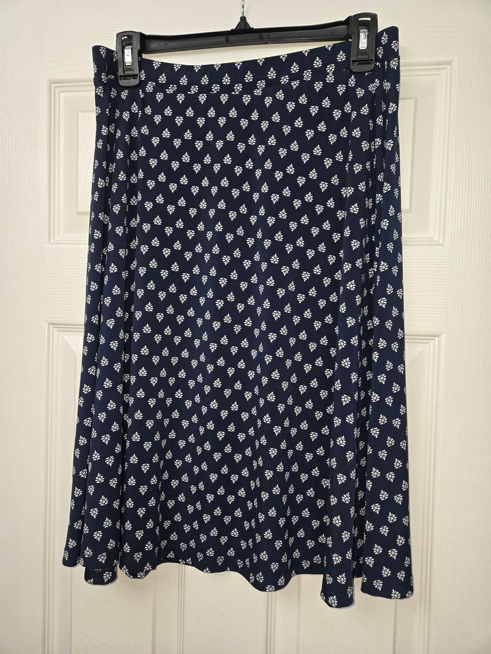 NWT Gilli Womens Large Navy Blue White Printed A-Line Midi Skirt USA Made